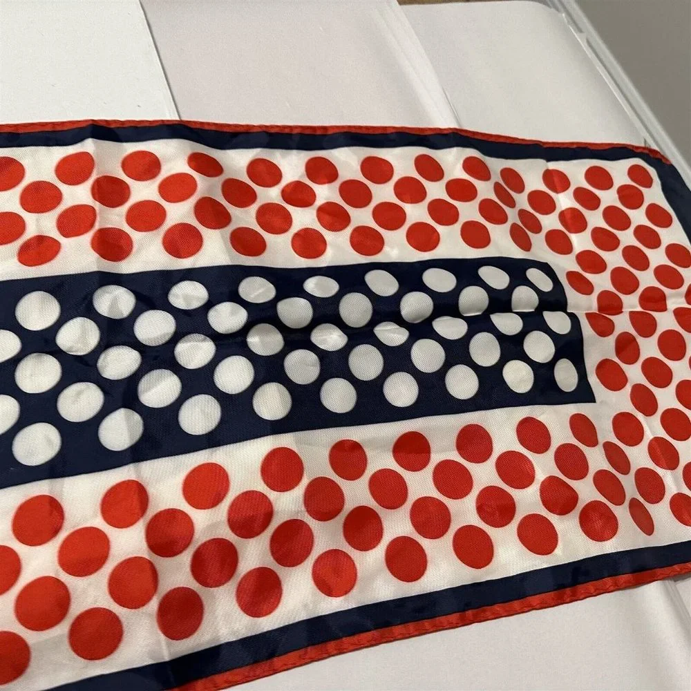 Vintage Scarf Acetate Made in Japan Red White and Blue Large Dots